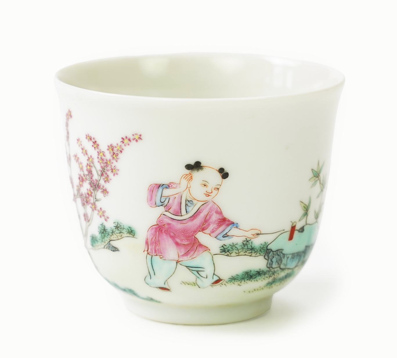 A Chinese famille rose 'boy' cup, Daoguang mark but later, 6cm